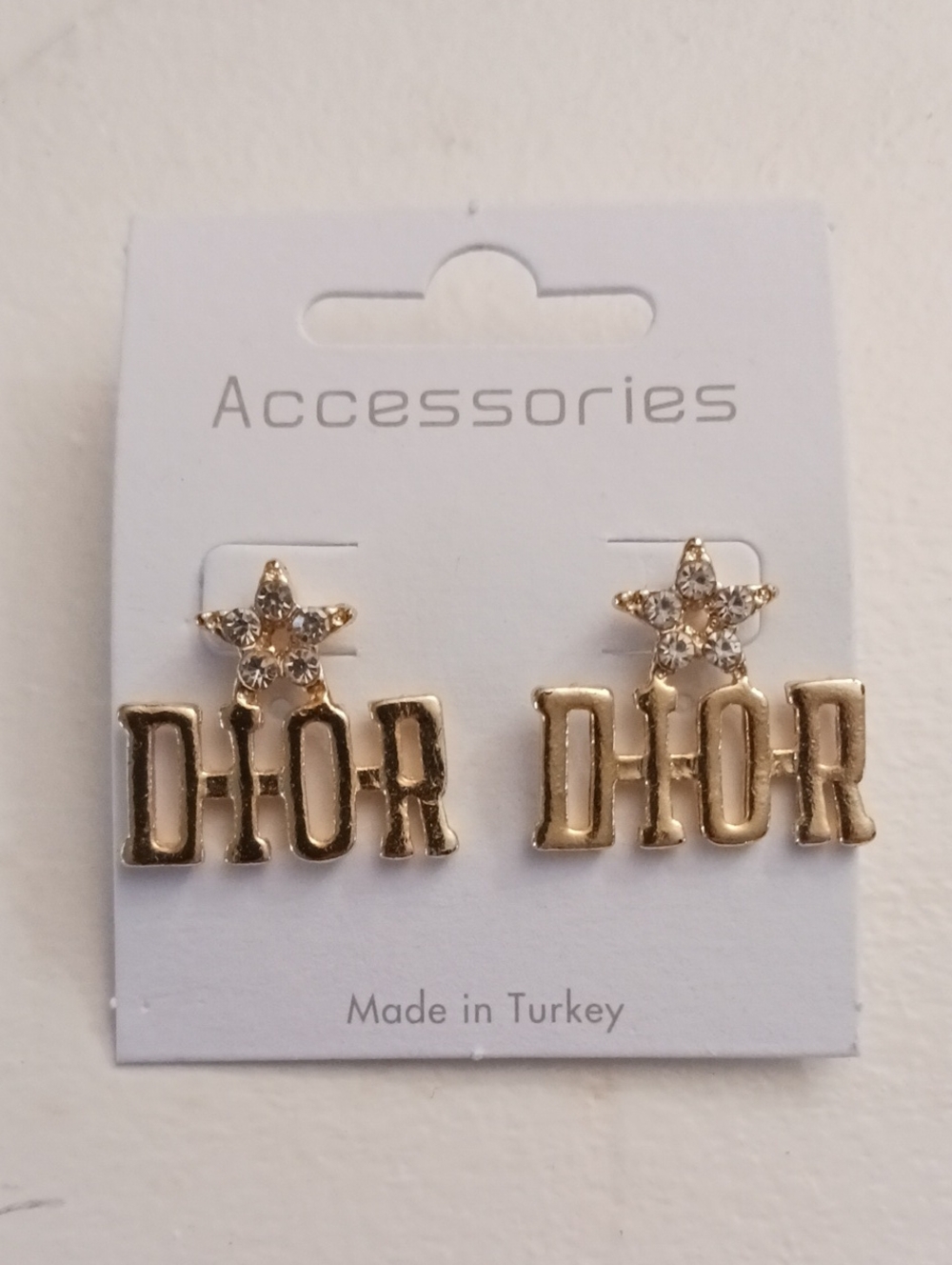 Gold Tone 'Dior' Logo Star Drop Earrings - Accessories